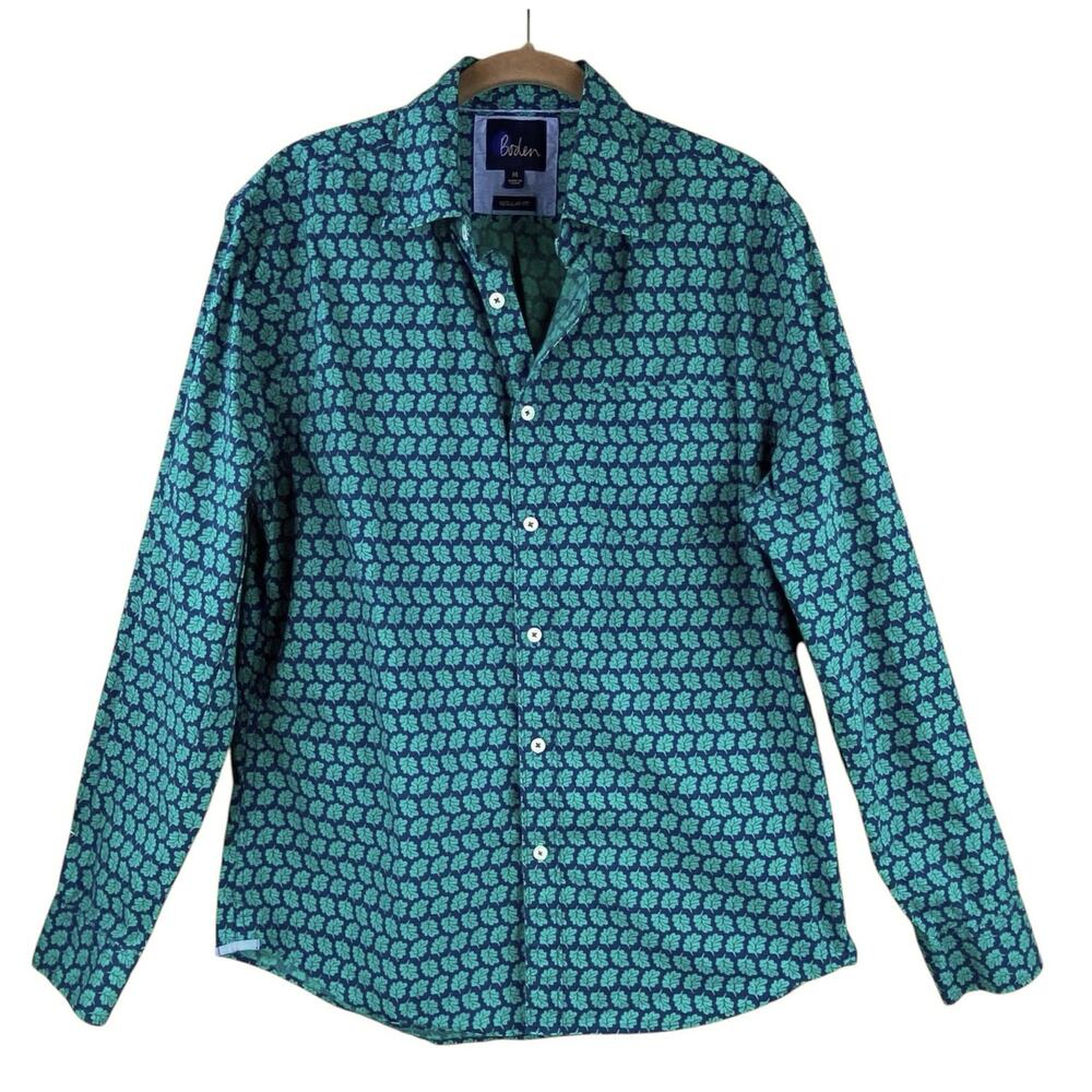 Boden Mens Casual Button Up Shirt Size M 100% Cotton Preppy Blue Green